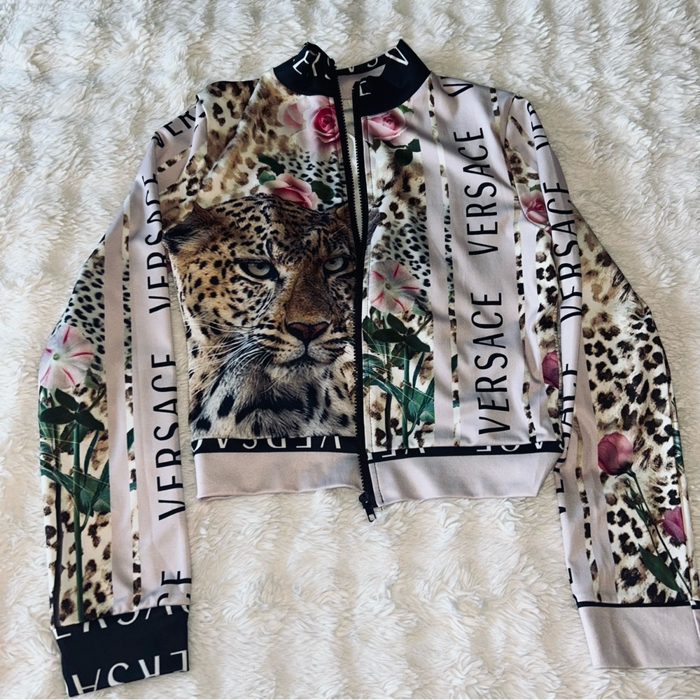 Women's Floral Leopard Bomber fashion suits Pink and Black - Picture 2 of 3